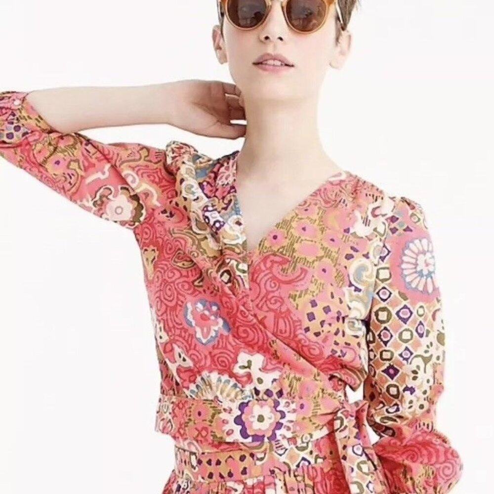 J. Crew Cotton Wrap Top in Vibrant Paisley